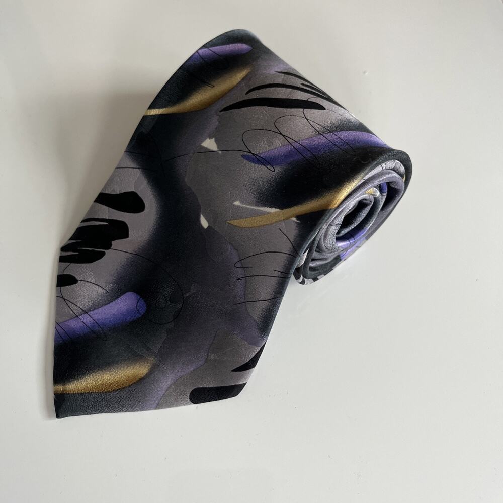 J Garcia Ltd Edition Like A Twittering Machine VTG Gray Purple Silk Tie 4x58"